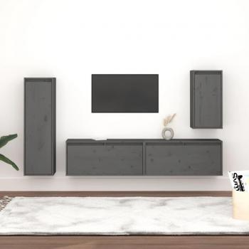 Mueble para TV 4 piezas de madera maciza de pino gris