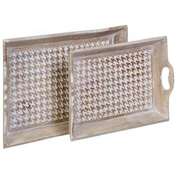 Bandeja de Aperitivos 52,5 x 35 x 6 cm Blanco Madera de Mango (2 Unidades)