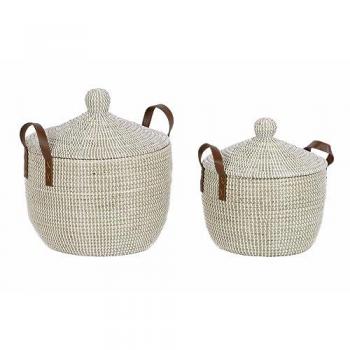 Juego de Cestas DKD Home Decor Natural Marrón claro Poliuretano Hierba marina 42 x 42 x 45 cm