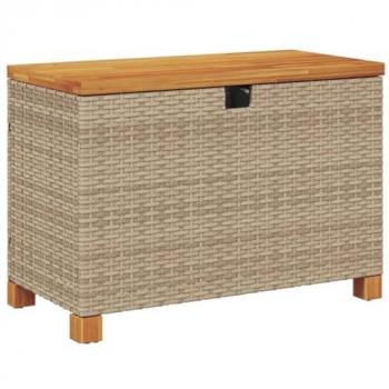 vidaXL Garden Storage Box Beige 80x40x48 cm Poly Rattan Acacia Wood