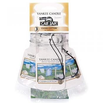 Yankee Candle Car Jar Scented Air Freshener, Clean Cotton, Three Count