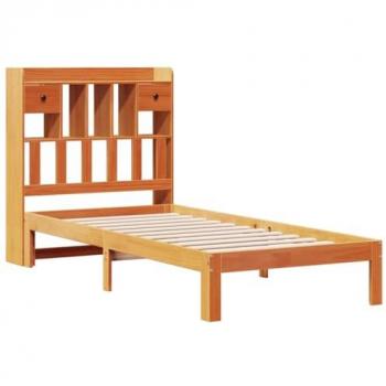 Sofá con estantería sin colchón, madera maciza marrón, 90x200 cm, cama, muebles de dormitorio, cama con almacenamiento, cama individual