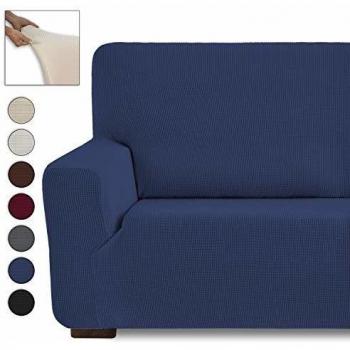 Eiffel Textile Monaco Elastica Adaptable. Funda Sofa Lisa, 94% poliéster 6% Elastano, Azúl, Set 3+2 Plazas