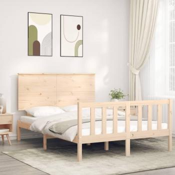 Estructura de Cama de Matrimonio con Cabecero de Madera Maciza