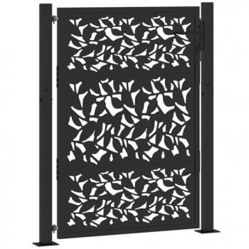 Black Steel Garden Gate 105x130 cm with Leaf Design