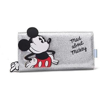 Disney, Mad About Mickey - Cartera con Efecto Purpurina, Color Plateado, Billetera Rígida y Robusta, Compartimentos Múltiples, Sistema de Cierre Práctico, Dim. 18 x 10 x 2.5 cm Gris