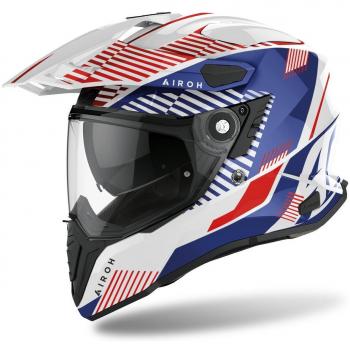 Airoh Casco de motocross Adventure Commander Blanco-Azul con diseño aerodinámico, sistema de ventilación eficiente, visera ajustable, forro interno desmontable y lavable, homologación ECE 22.05 y peso