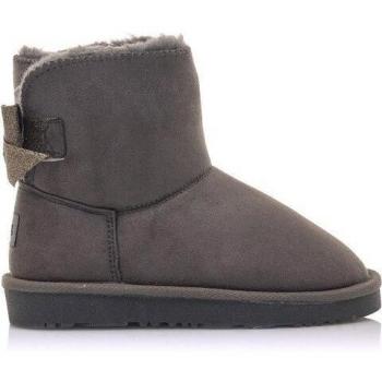 Botines Mustang Kids Sky Gris con Pelo Interior y Lazo Trasero para Niña, Punta Redonda, Sin Cierre