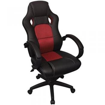 vidaXL Silla de Oficina Modelo Ejecutiva de Carreras Color Rojo Cuero Sintético
