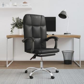 Silla Reclinable de Oficina de Cuero Sintético Negro con Función de Inclinación y Ajuste de Altura