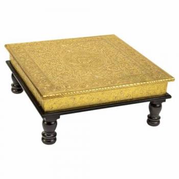 Mesa auxiliar de metal repujado Alexandra House Living, dorado, aluminio y madera MDF, dimensiones 38 x 12 x 38 cm