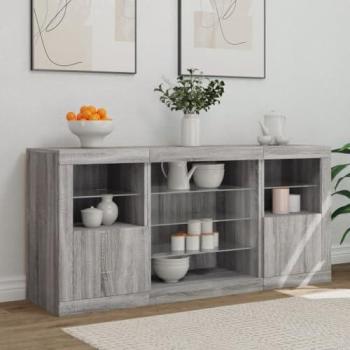 Aparador con luces LED gris Sonoma 142,5x37x67 cm