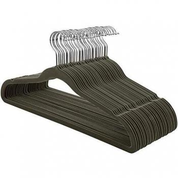 SONGMICS Juego de 30 Perchas Aterciopeladas, 42 cm de Largo, Finas y Duraderas, de Gran Capacidad de Carga, con Ganchos Giratorios de 360°, para Camisas de Abrigo Completas, Gris CRF26V