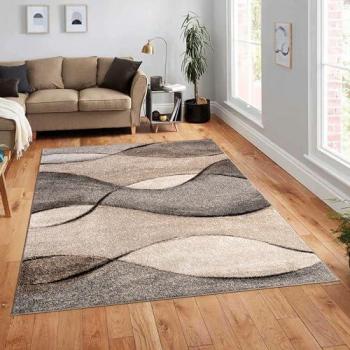 Alfombra Tejida Moderna de Alta Calidad con Óptica de Ondas en Gris Beige Crema, tamaño: 120x170 cm