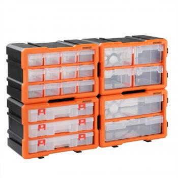 Organizador de herramientas transparente con 72 compartimentos, sistema modular ampliable y apilable