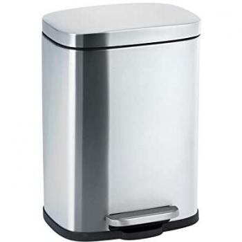WENKO Cubo de basura con pedal Leno, de acero inoxidable, 5 l, plata mate, 21,5 x 19 x 29,5 cm