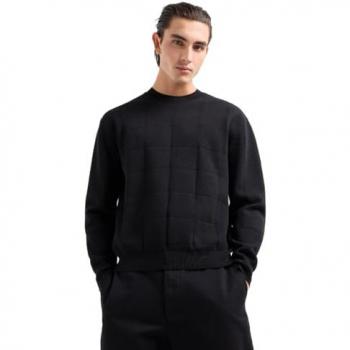 Armani Exchange Men's Black Round Neck Jacquard Sweater, Size L