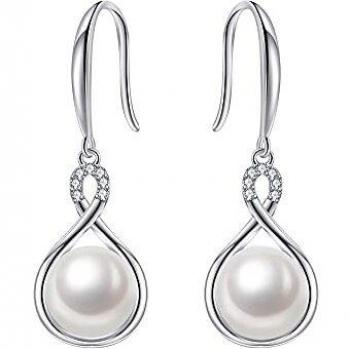 Immobird Pendientes Perlas Aretes Colgante Mujer Plata de Ley 925 Con Circonita Para Regalos Navidad San Valentín Día De La Madre