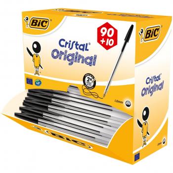 BIC Cristal Original - Caja de 100 unidades, bolígrafos punta media 1.0 mm, color negro