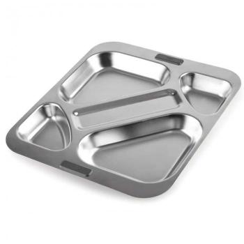 LACOR - 66957Z - Bandeja Autoservicio, Bandeja para Comedor, 4 Compartimentos + Espacio para Cubiertos, Apilable, Acero Inoxidable, 32.5 x 37.5 cm