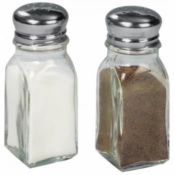Fackelmann Juego de Salero y Pimentero transparentes, Set básico de utensilios de cocina elegantes, Cristal y acero inoxidable 9,5x4x4cm, 100ml, 2 uds