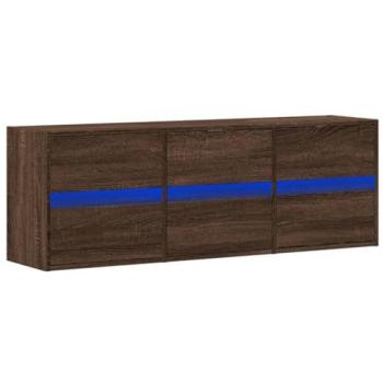 Mueble de TV Multimedia con Estante Pared, Buffet para Comedor/Sala/Dormitorio, Roble Marrón, 130 x 31 x 45 cm, 6 Cajones y Luces LED RGB