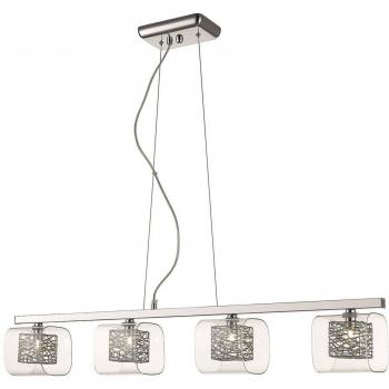 Barra Colgante de Techo Nottingham Chrome Suspensión 4 Luces, Malla, Vidrio Cromado, G9