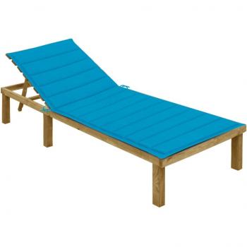 Tumbona de Jardín con Cojín Azul, Madera de Pino Impregnada