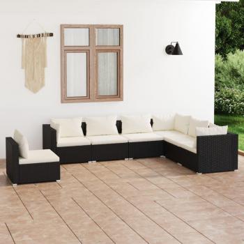 7-Piece Black Poly Rattan Garden Lounge Set with Cushions