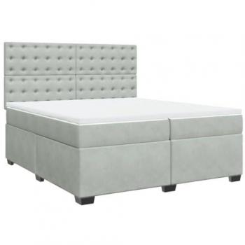 Cama box spring con colchón terciopelo gris claro 200x200 cm