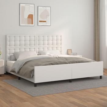 Estructura de cama con cabecero de cuero sintético blanco 200x200 cm