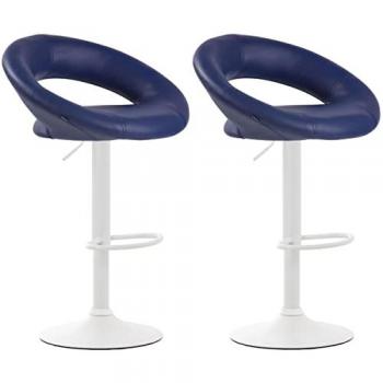 Pack de 2 taburetes de barra Olinda en polipiel azul y blanco, sillas de cocina giratorias con reposapiés