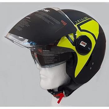 Casco Moto Jet Abierto con Gafa de Sol y Pantalla Negro Amarillo Fluo Talla XS
