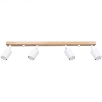 Foco de techo moderno Sollux Verdo, barra de madera blanca, 4x GU10