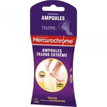 Apósitos para ampollas de talón Mercurochrome Extreme - 4 unidades, tecnología hidrocoloidal, resistente al agua, efecto segunda piel