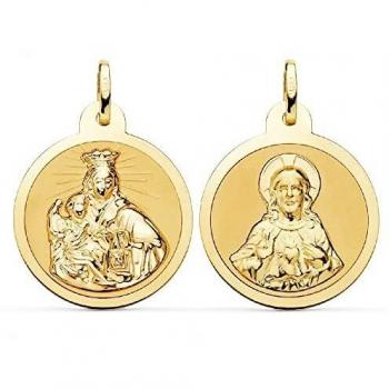 Inmaculada Romero IR Escapulario Virgen del Carmen Corazón de Jesús Medalla Oro 18k Unisex 24mm. Mate