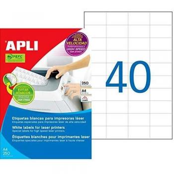 APLI 2518 - Etiquetas blancas permanentes para láser 52,5 x 29,7 mm 250 hojas