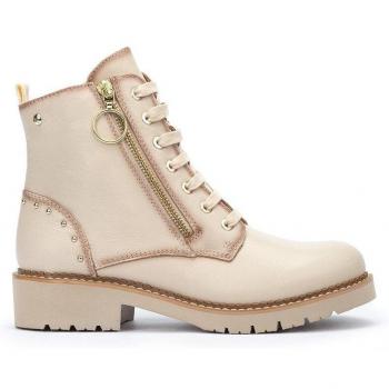 Pikolinos Vicar W0V-8610C1 Botines para Mujer de Piel Color Marfil con Cordones, Cremallera Lateral y Suela Extraligera