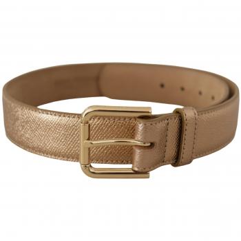 Chic Rose Gold Leather Logo Belt - 70 cm / 28 Inches
