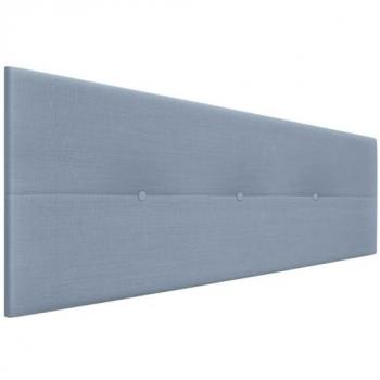 Cabecero Tapizado de Lino Natural Azul con Botones y Patas de Madera 145x105cm para Cama Dormitorio Moderno