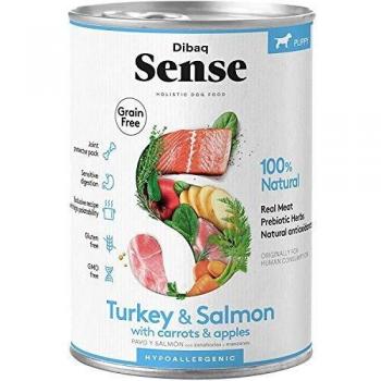 Dibaq Sense Grain Free Salmón y Pavo para cachorros de perro. 100% natural. Sin gluten.