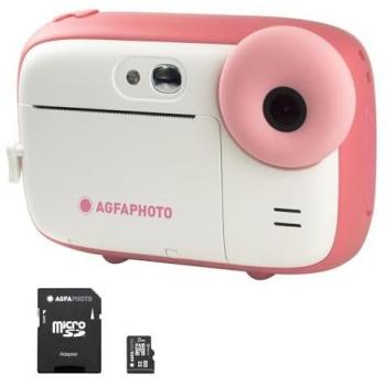 AGFA PHOTO Pack Realikids Instant Cam Rosa + 1 tarjeta Micro SD 32GB - Cámara instantánea infantil, pantalla LCD de 2,4 pulgadas, batería de litio, espejo selfie y filtro de fotos