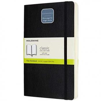 Moleskine - Cuaderno Clásico con Páginas Lisas, Tapa Blanda y Goma Elástica, Color Negro, Tamaño Grande 13 x 21 cm, 400 Páginas