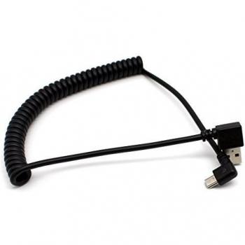 Rerii  - Cable en espiral para conectar de toma USB a Mini USB, 90 grados