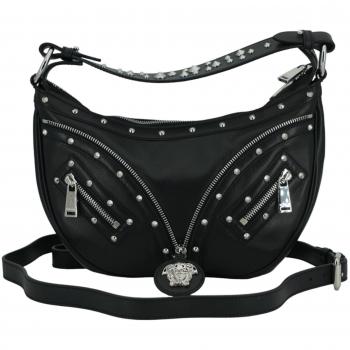 Versace Black Calf Leather Small Hobo Shoulder Bag
