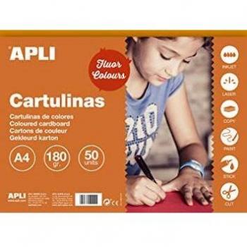 APLI - Cartulinas Colores, A4, Color Naranja flúor