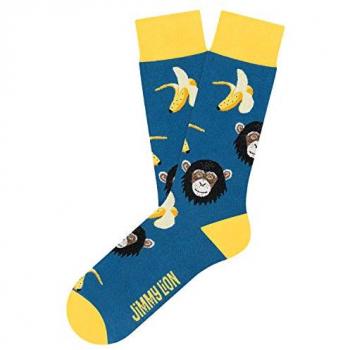 Calcetines Jimmy Lion Monkeys & Bananas azul amarillo - L, fabricados en algodón peinado de primera calidad, talla 41-46 en media caña