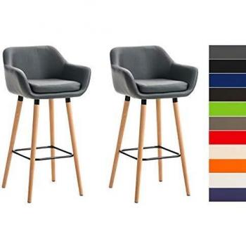 Set de 2 taburetes de bar Grant en similicuir gris con estructura de madera y respaldo