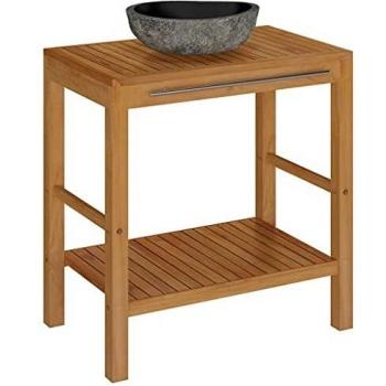 vidaXL Bathroom Vanity Cabinet Solid Teak with Riverstone Sink