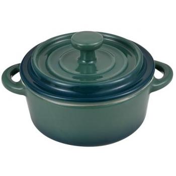 Set de 4 Mini Cacerolas de Gres Bergner Excalibur Ø 12 cm Verde Crema, Apto para Lavavajillas y Horno